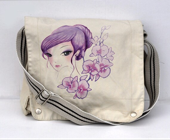Purple Geisha girl Full color messenger bag white Purple Geisha girl Full color messenger bag white