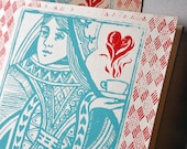 Queen of Hearts Hand Printed Card