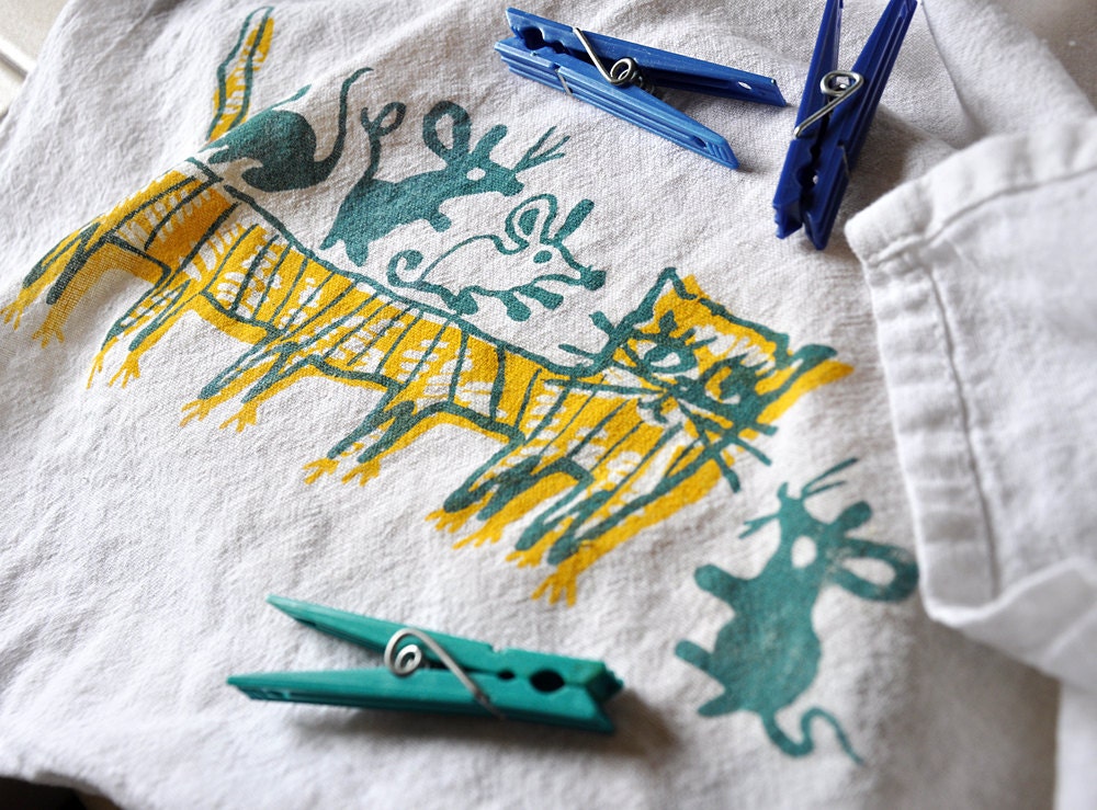 Cat-erpillar and Mice Hand-Printed Flour Sack Towel