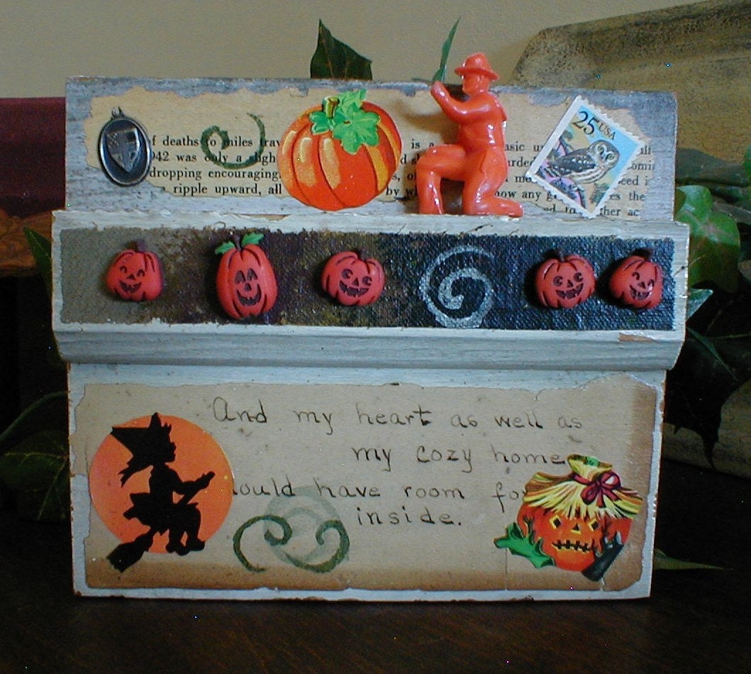 Recycled Art Collage - "PUMPKINS AND SUCH" - Original Mixed Media
