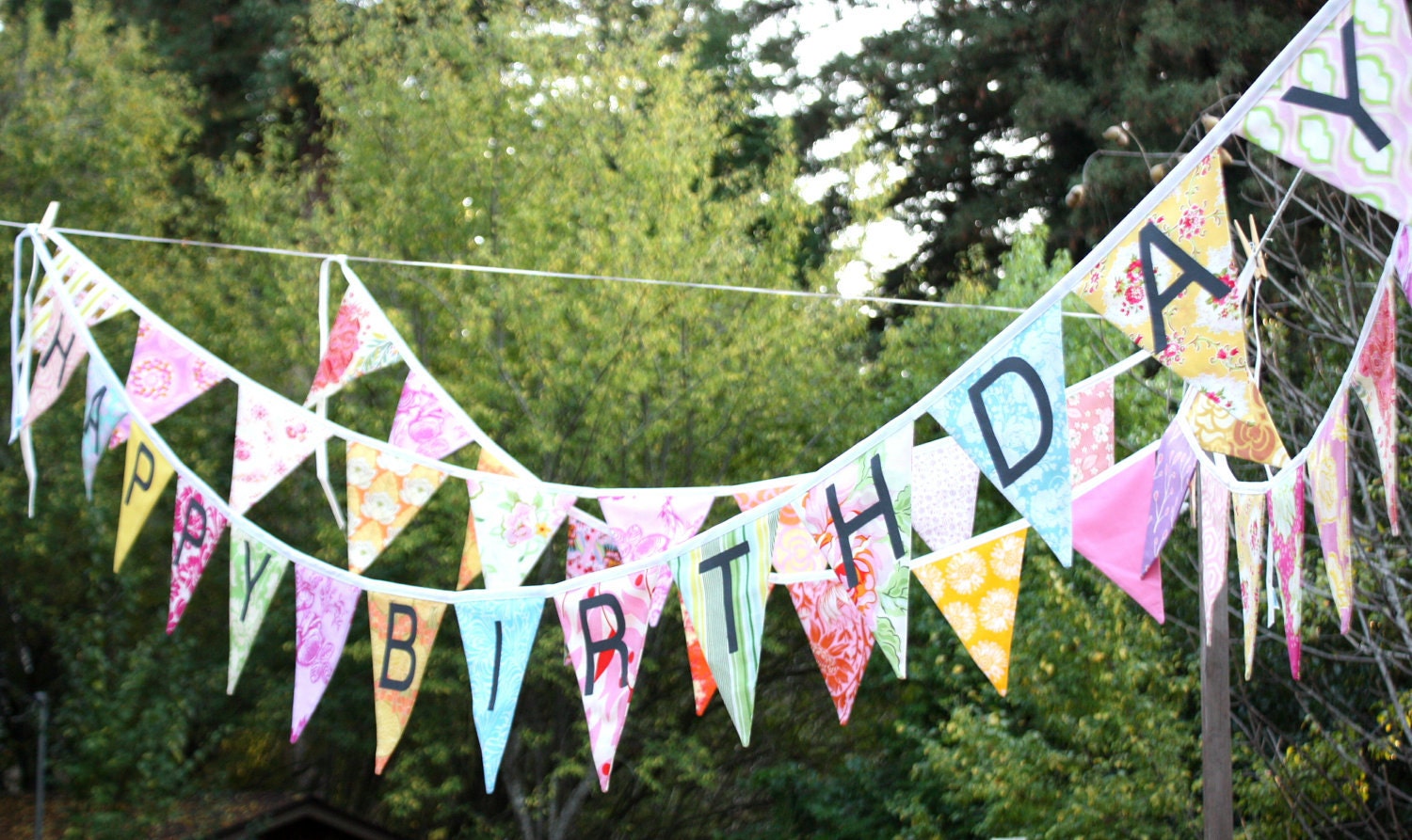 CUSTOM Happy Birthday Banner Bunting Party Flags.  A Unique Party Decoration.  Reversible. Made To Order in Your Chosen Colors.