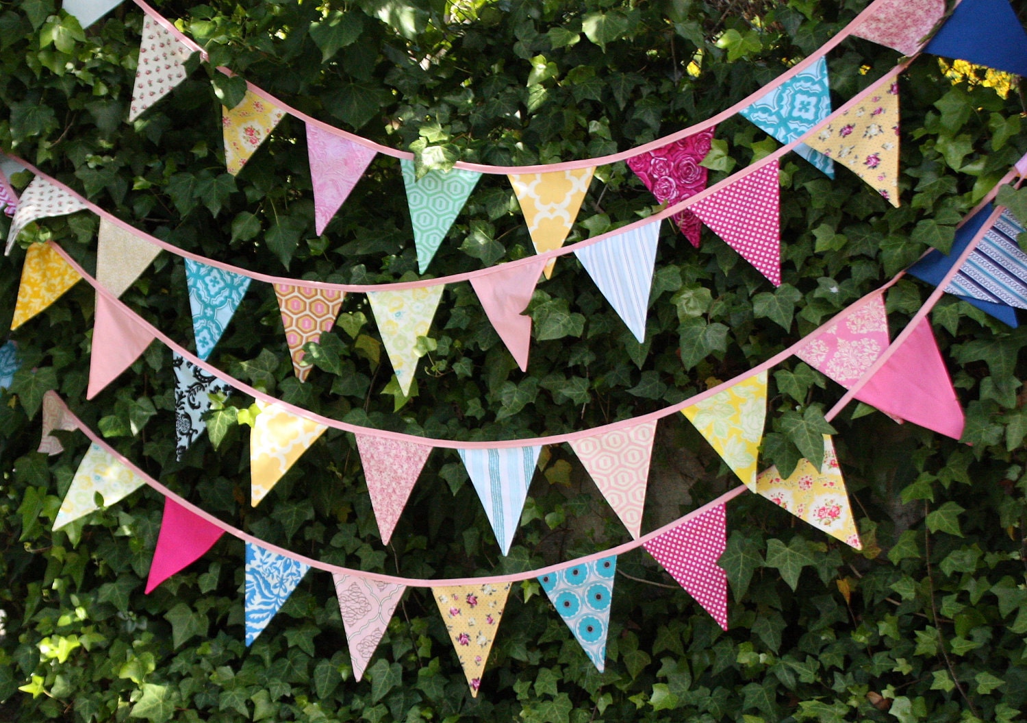 Custom Fabric Flag Bunting. Bridal Shower, Wedding Decoration in Your Chosen Colors.  40 Foot Banner.