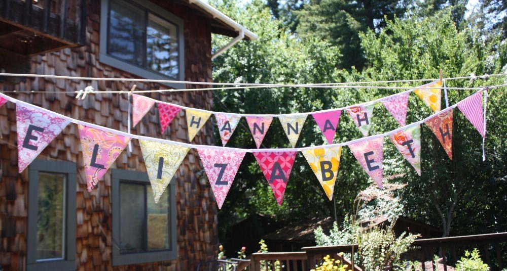 Custom Flag Banner, Personalized Bunting Flag Decoration. 8 Flags, 8 Foot Long Garland.  Up to 6 letters, with an option for more.