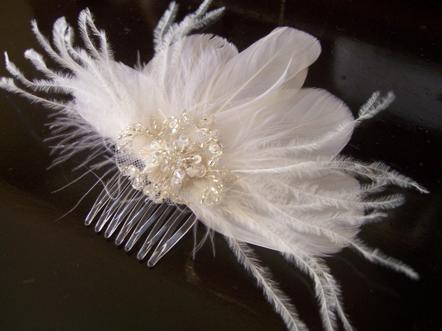 Large Diamond White Feather Fascinator