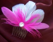 White and Fuchsia Feather Fascinator