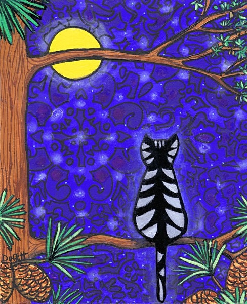 Paisley Magical Full Moon Tabby Cat - print - Shelagh Duffett