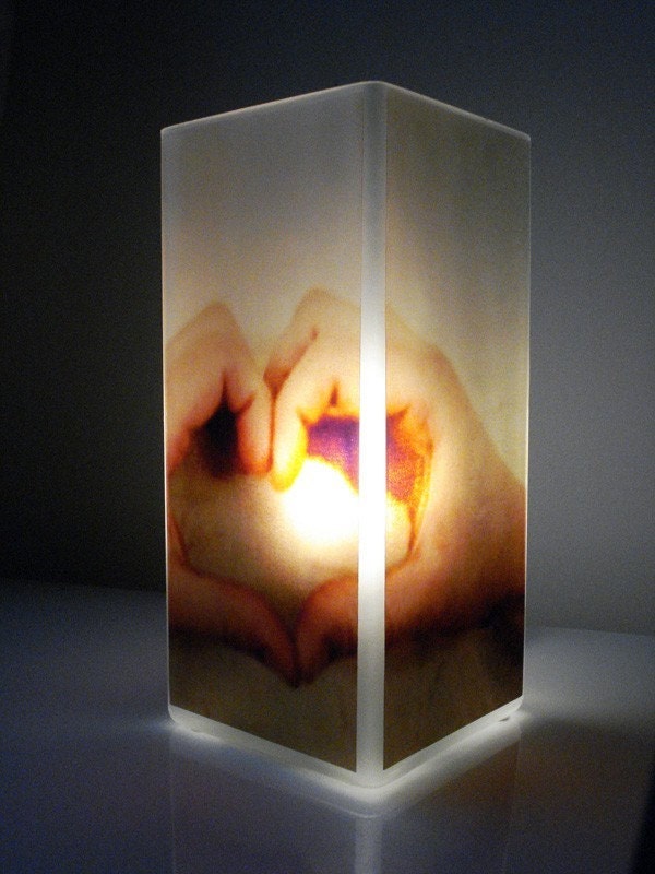 Glass Polaroid Photo Table Lamp - Heart - Unique Housewarming Gift, Home Decor, Functional Illuminated Art