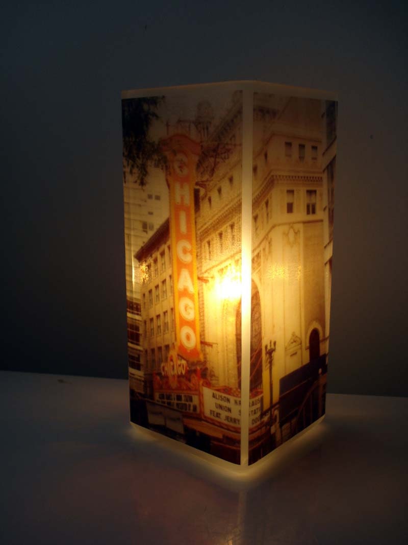 Chicago Lamp - Illinois Glass Table Top Light - Unique Urban Housewarming Gift, Home Decor, Functional Illuminated Art