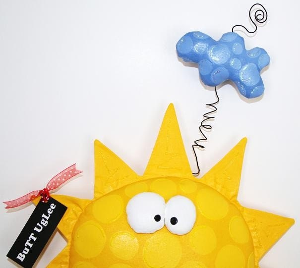 Sun and ClouD ... Whimsical WaLL ArT ... YelloW with polka dots ... Team PosH NurserY