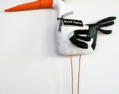 Stork named JedriK ... Standing Stork ... Baby Gift ... Whimsical WaLL Hanging ... ART