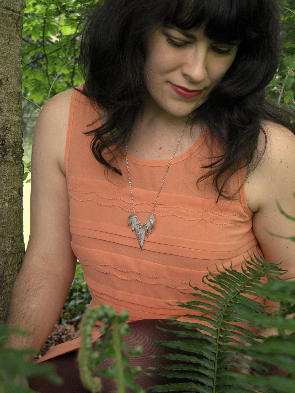 Thorn and Leaf - textured silver charm necklace