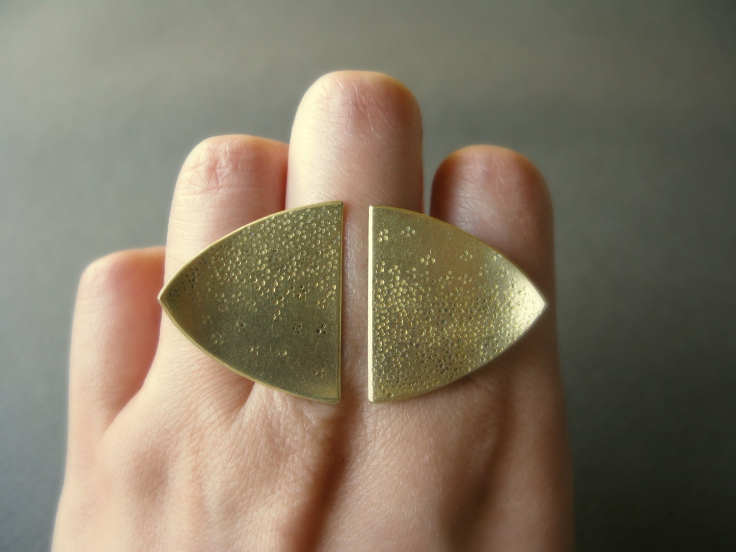 Double Heater Shield - hand-stamped ombre brass ring with silver band