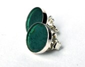 Green Resin Post Stud Earrings Sterling Silver