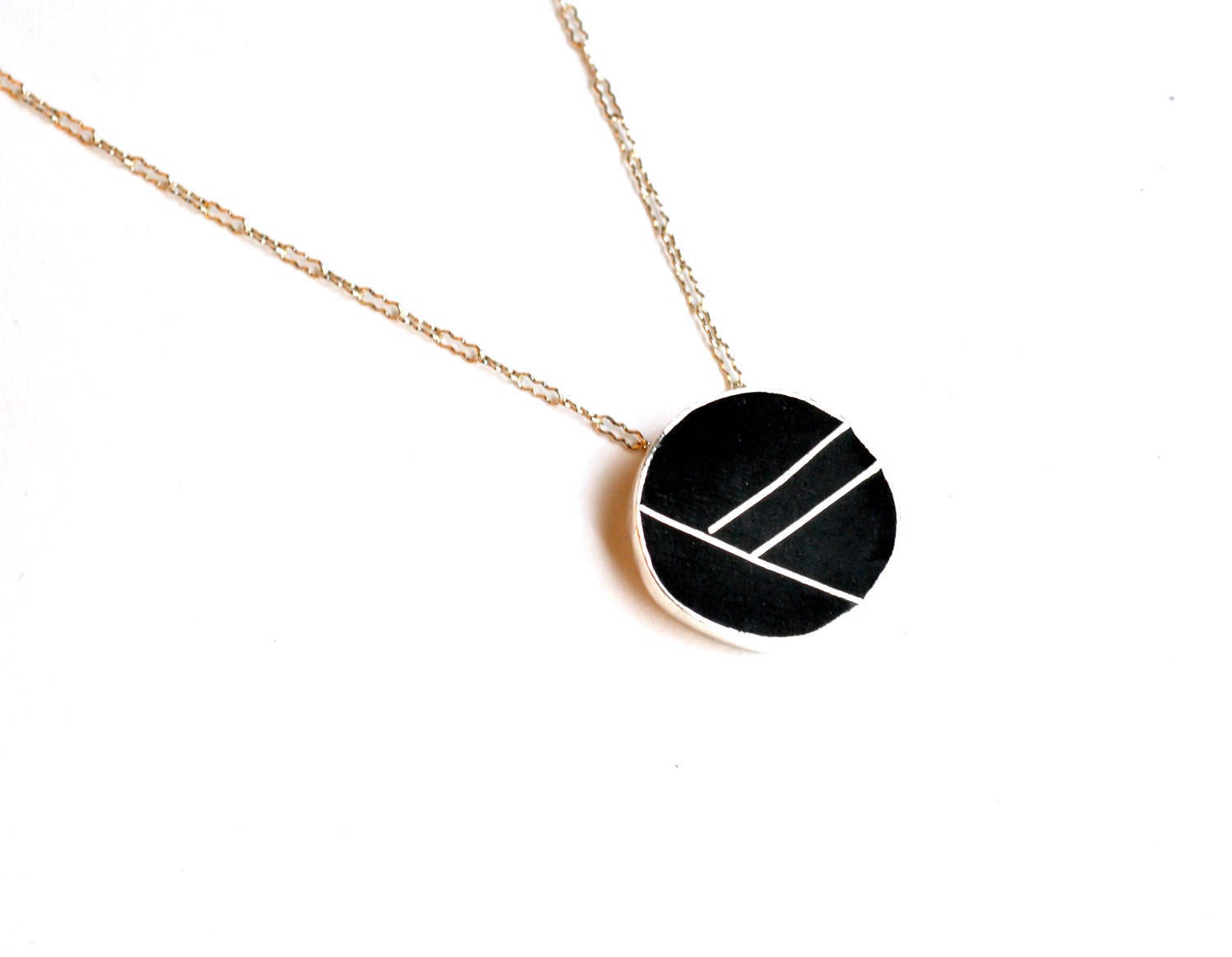 Resin and Silver Necklace Black Graphic