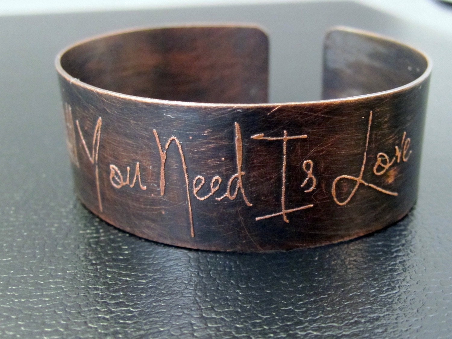 All You Need is Love copper etched cuff bracelet