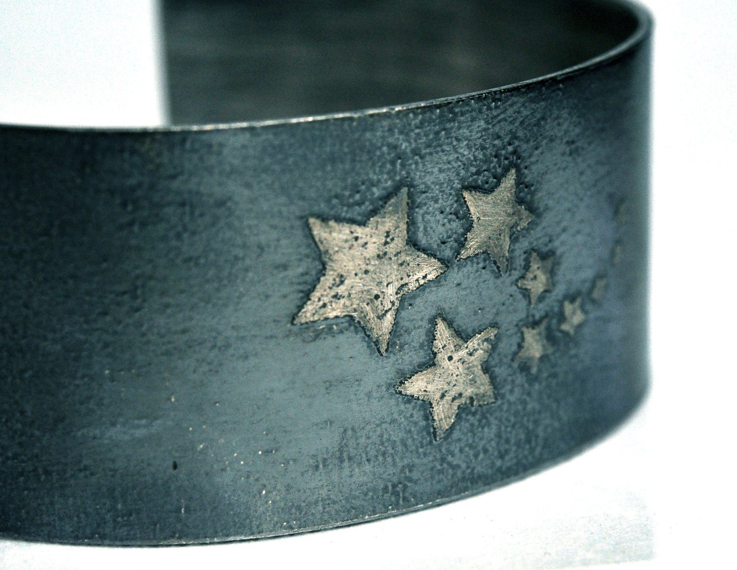 Stars Etched in Sterling Silver Handmade Cuff Bracelet