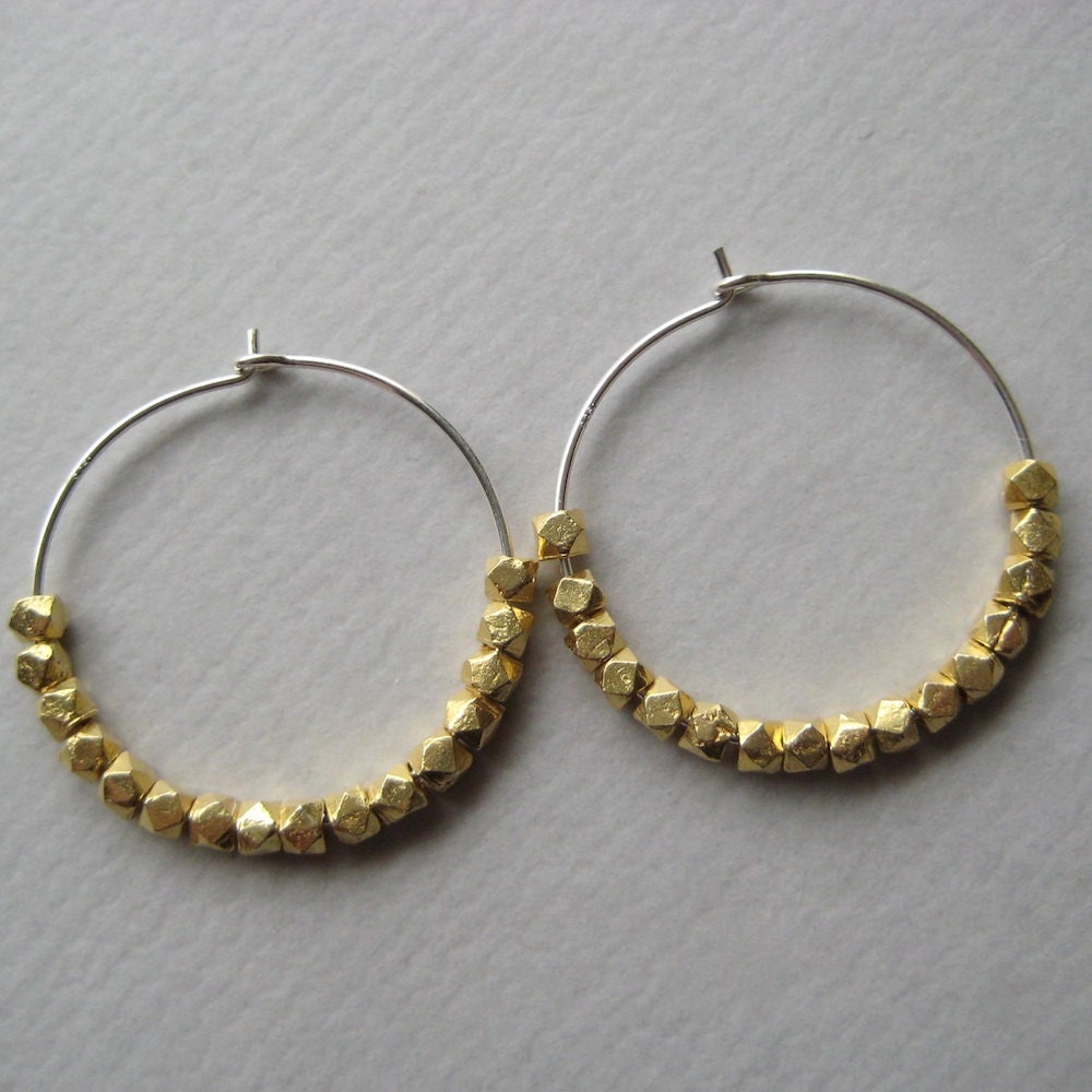 Vermeil Hoop Earrings, Gold Nugget Hoop Earrings, Sterling Silver Hoops, Geometric Faceted, Minimal Jewelry, Modern Jewelry