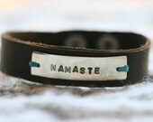 Handmade Namaste Silver  Leather Bracelet...Yoga...Buddha...Free Shipping