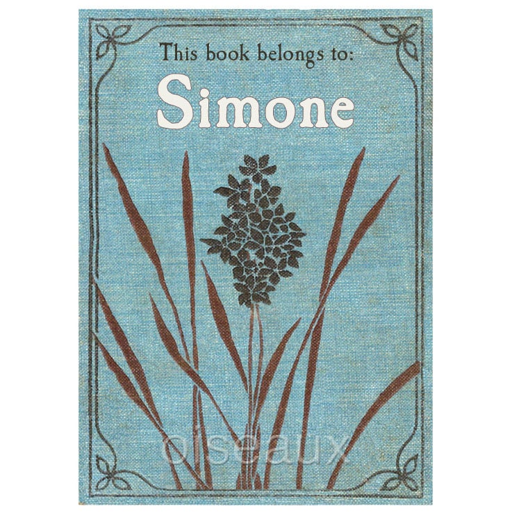 Vintage Blue Flower Personalized Bookplates, Lovely Teacher Gift