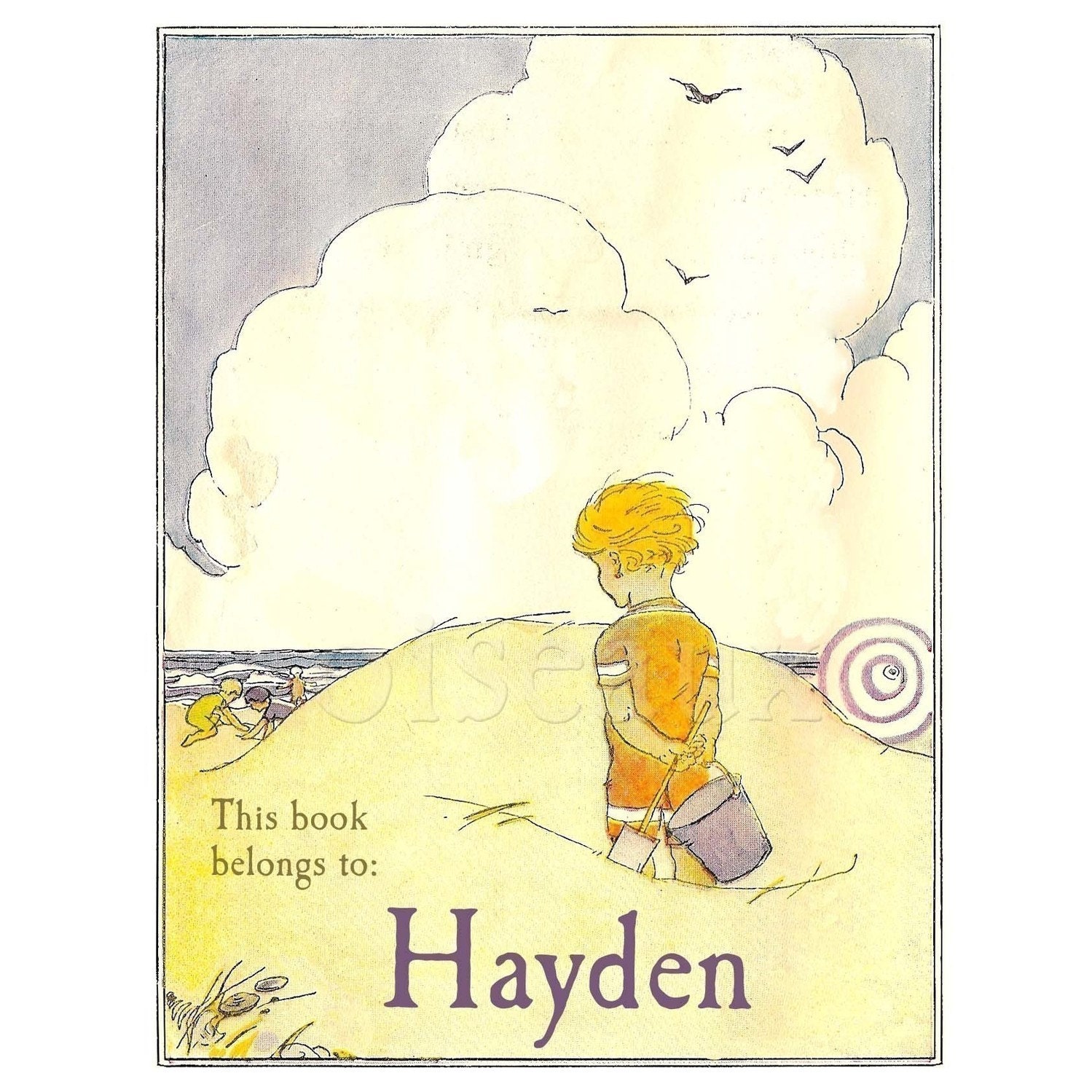 Vintage Beach Child Personalized Bookplates