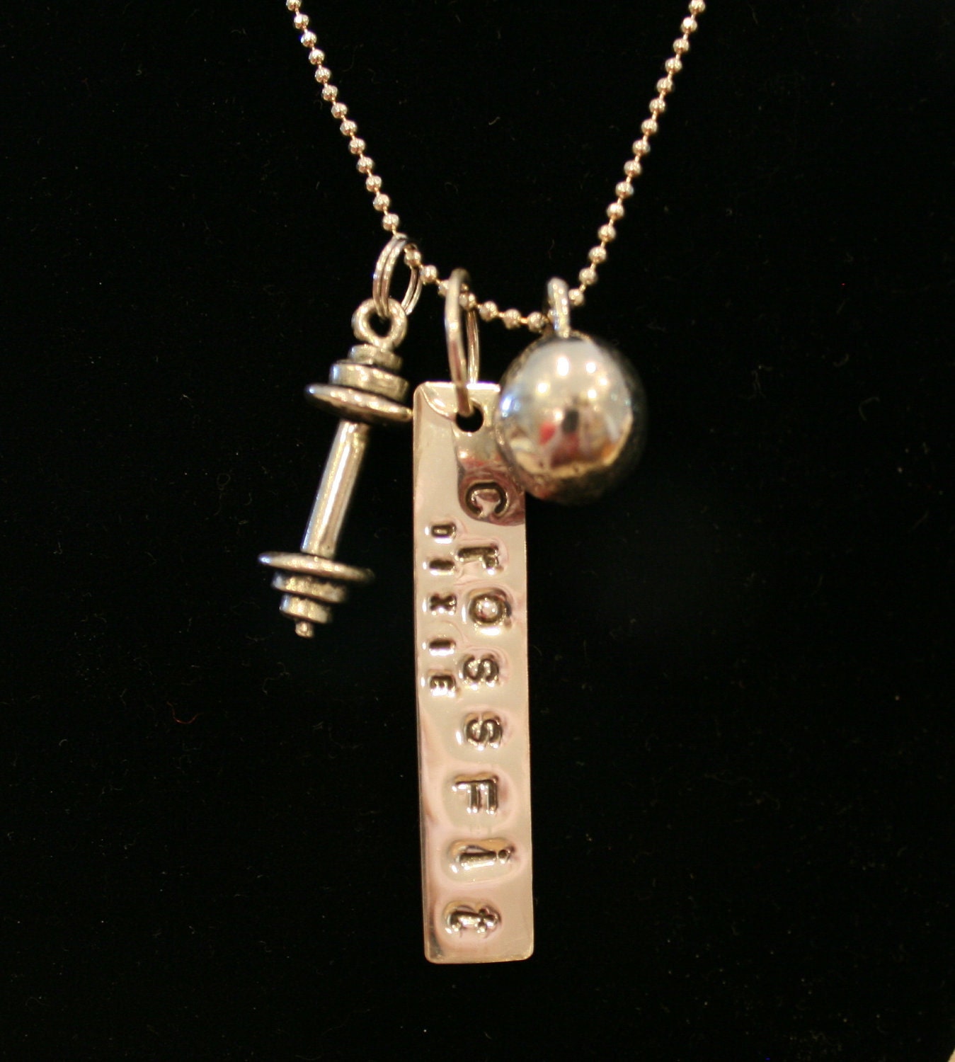 Kettlebell & Barbell Pewter Charms with Sterling Silver pendant and chain necklace or key chain....for CrossFit lovers