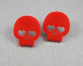 Heart Skull Stud Earrings in red