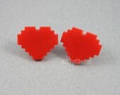 Red Pixel Heart Stud Earrings