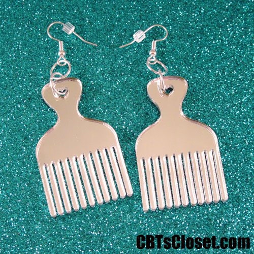 Small Silver Afro Pick Comb laser cut earrings