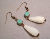 Vector - Czech glass vintage-look aqua white copper Earrings
