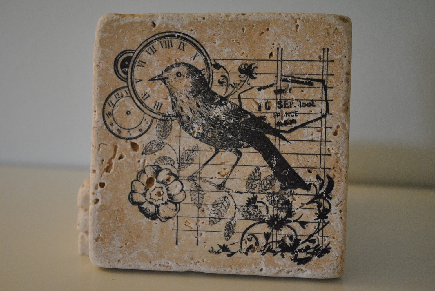 Spring Time Natural Stone Coasters. Set of 4. Mothers Day, Spring, Wedding Gift. By Freckle on etsy