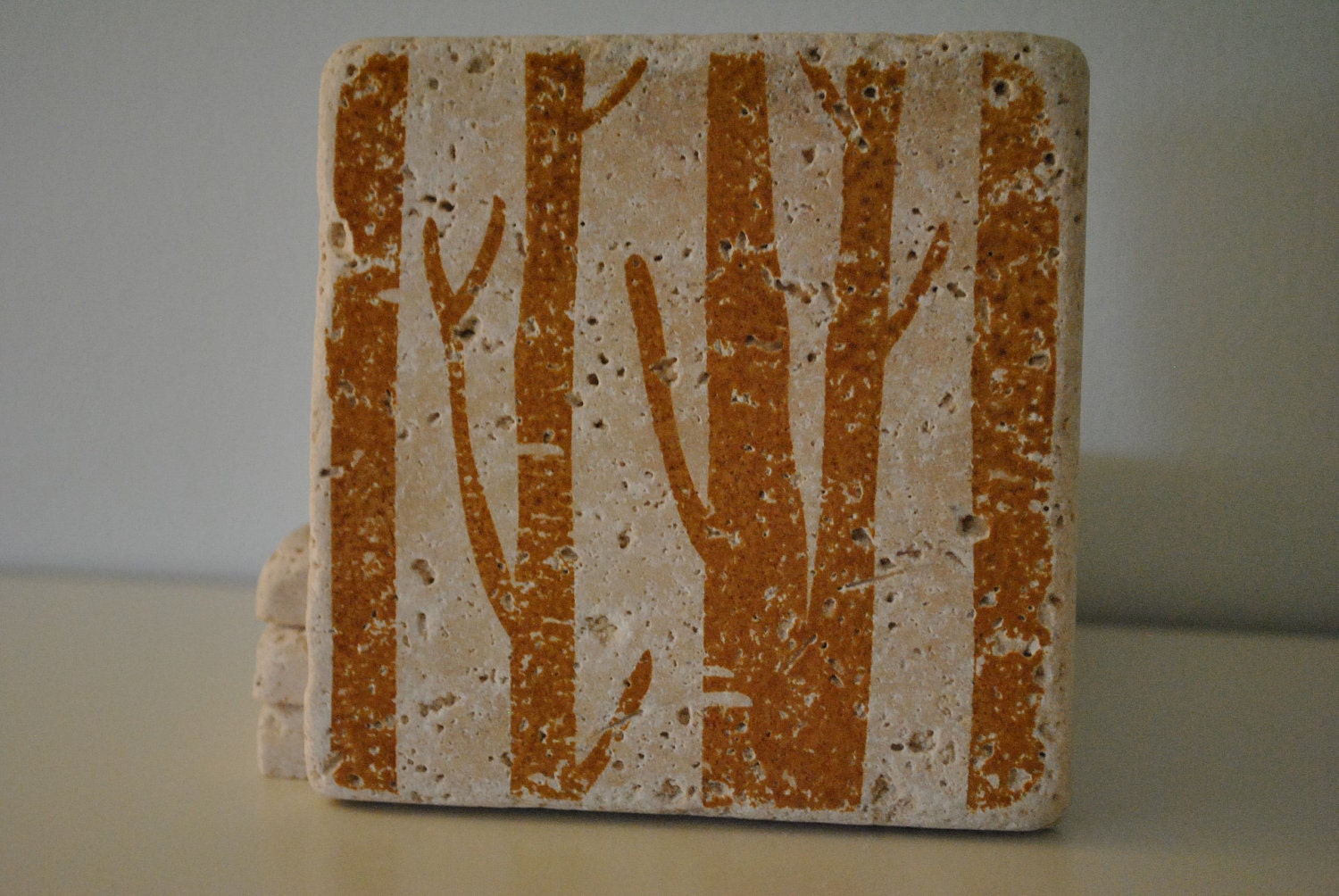 Into The Woods Natural Stone Coasters. Set of 4. Woodland, Fathers Day Gift. By Freckle on etsy