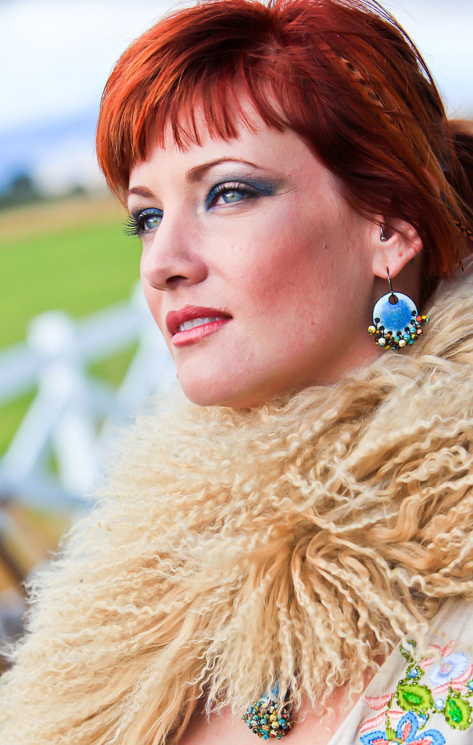 Gypsy Earring Denim Ethnic Copper Enamel with Czech Beads Boho Chic