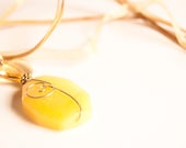 Banana Yellow Jade. Natural Gemstone Chunky Pendant Necklace. Whimsical Gold Wire Wrapped Pendant .