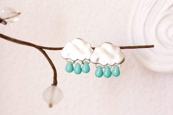 Rain Cloud Stud Earrings - Winter Jewelry - Gift for her under 25