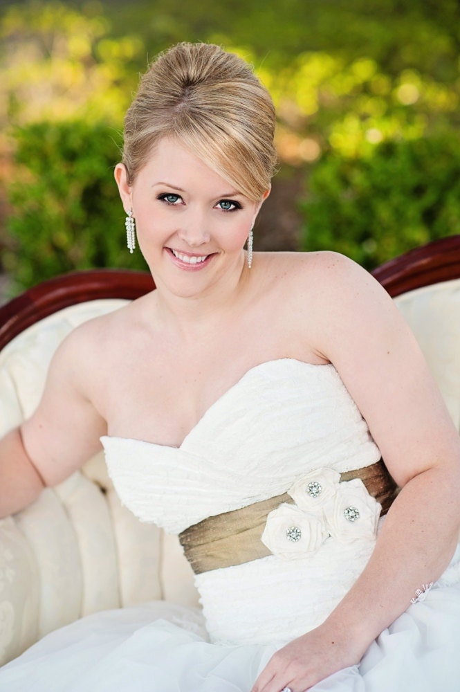 Tressia Silk Dress Sash Belt with Roses - Custom Made to Order Wedding Gown Accessory