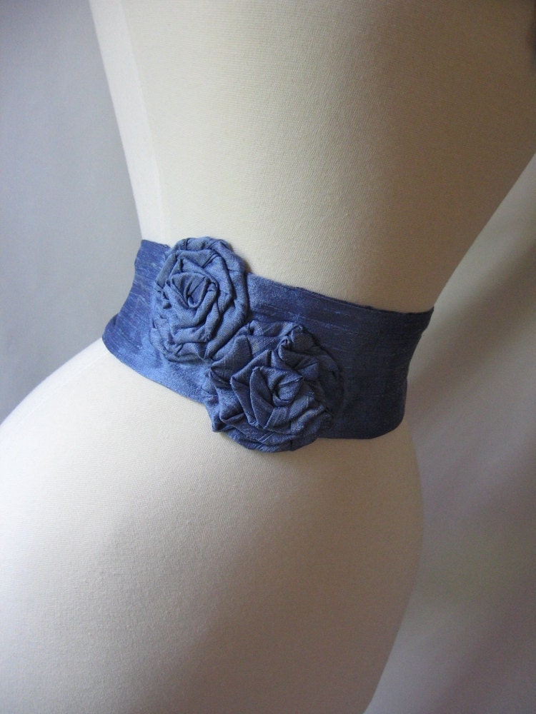 Rosalyn Silk Bridal Dress Sash Belt with Roses - Custom Made to Order Wedding Gown Accessory