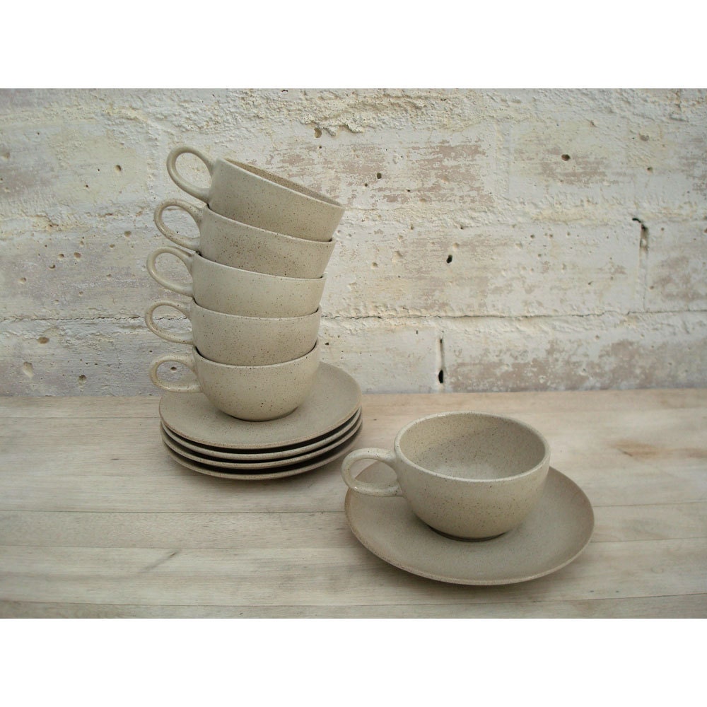 Mid Century Heath Pottery Cup and Saucer - Set of 5 - Coupe Line
