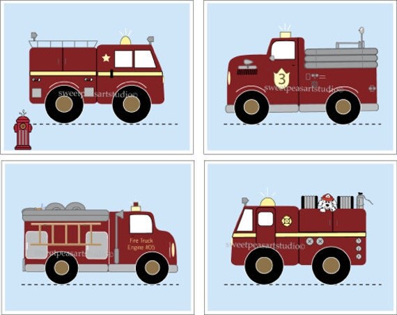 Fire Truck Firetruck Engines Art Prints For By Sweetpeasartstudio2