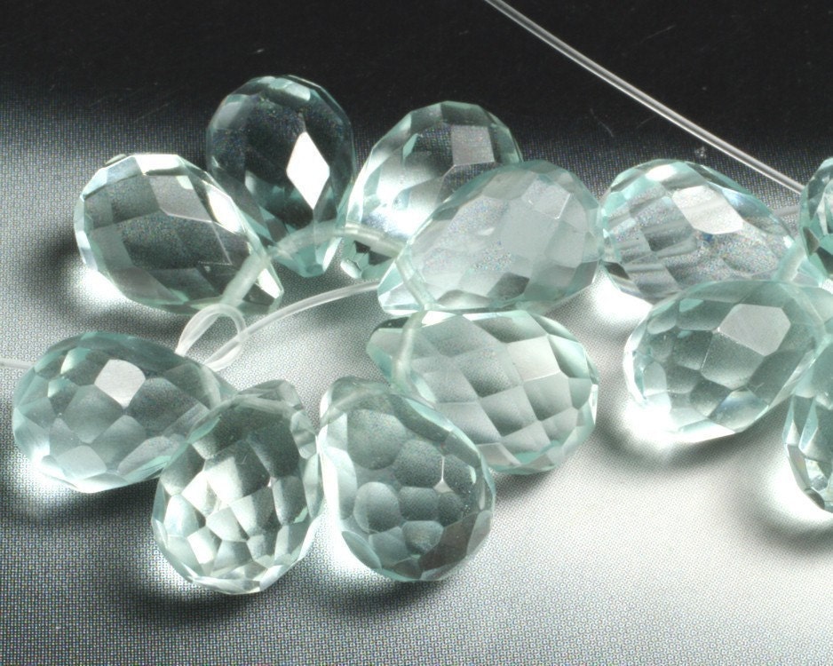 Aqua quartz faceted teardrop briolette 11x8mm, 6 pcs (item ID L02AQFT11x8)