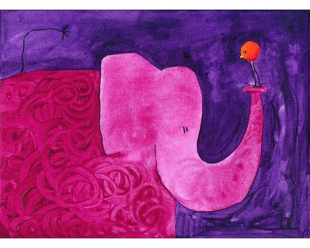 Big Elephant Story - 8 x 10 Childrens Art Print
