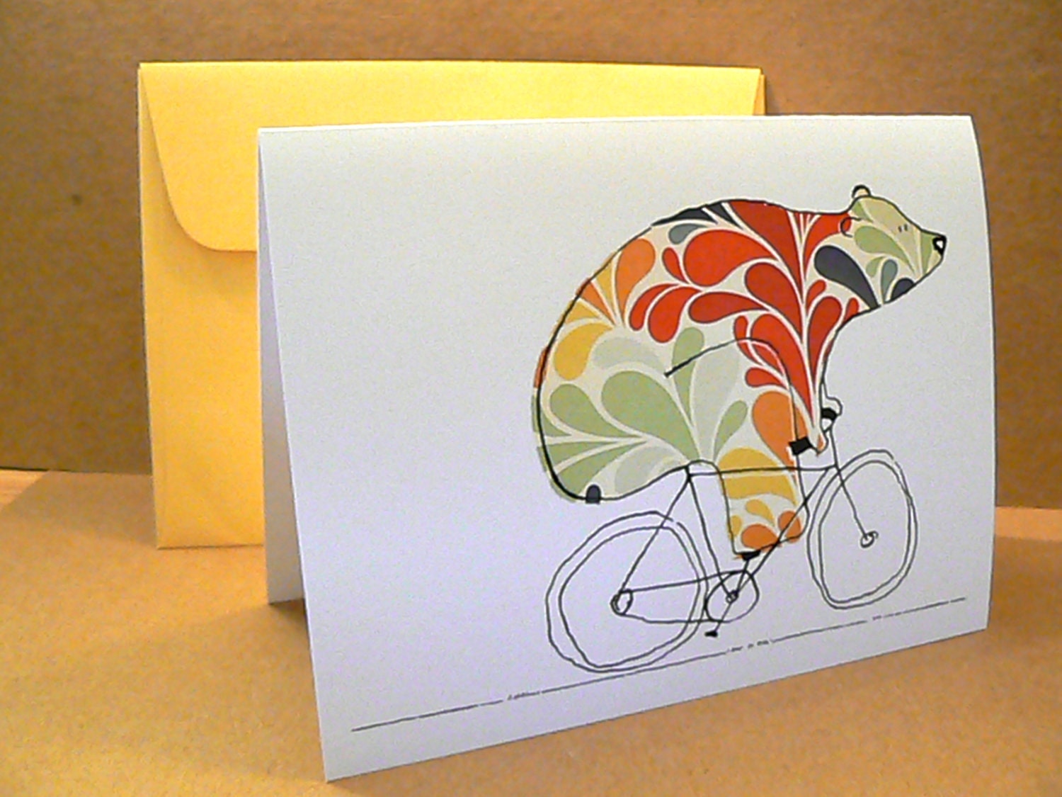 Bear On Bike - 6 Card Stationary Set - Blank Inside
