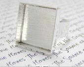 Square Bezel Ring Blank. Silver Plated 20mm Wide Adjustable Band. Fill with Resin.