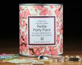 Petite Party Pack in Gift Tin. Create 20 Fabulous Glass and Scrabble Tile Pendants, Magnets and Rings Party Kit.