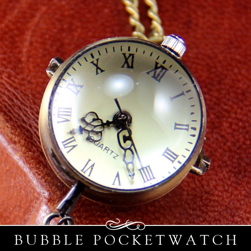 DIY Glass Bubble Pocket Watch Charm in Vintage Bronze. Chain Included. Annie Howes.