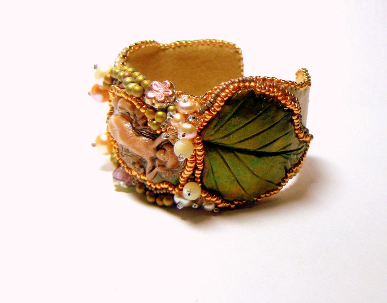 advent of spring bead embroidered cuff bracelet