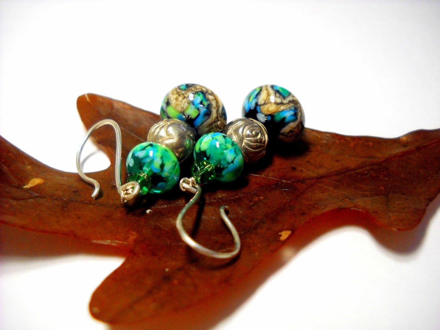 cerulean seas ooak lampwork and sterling silver earrings