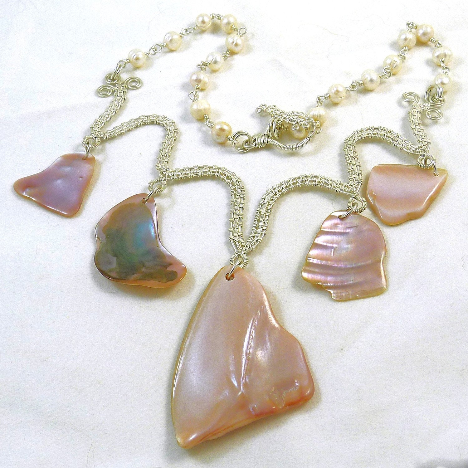 Pink Mussel and Fresh Water Pearl Necklace