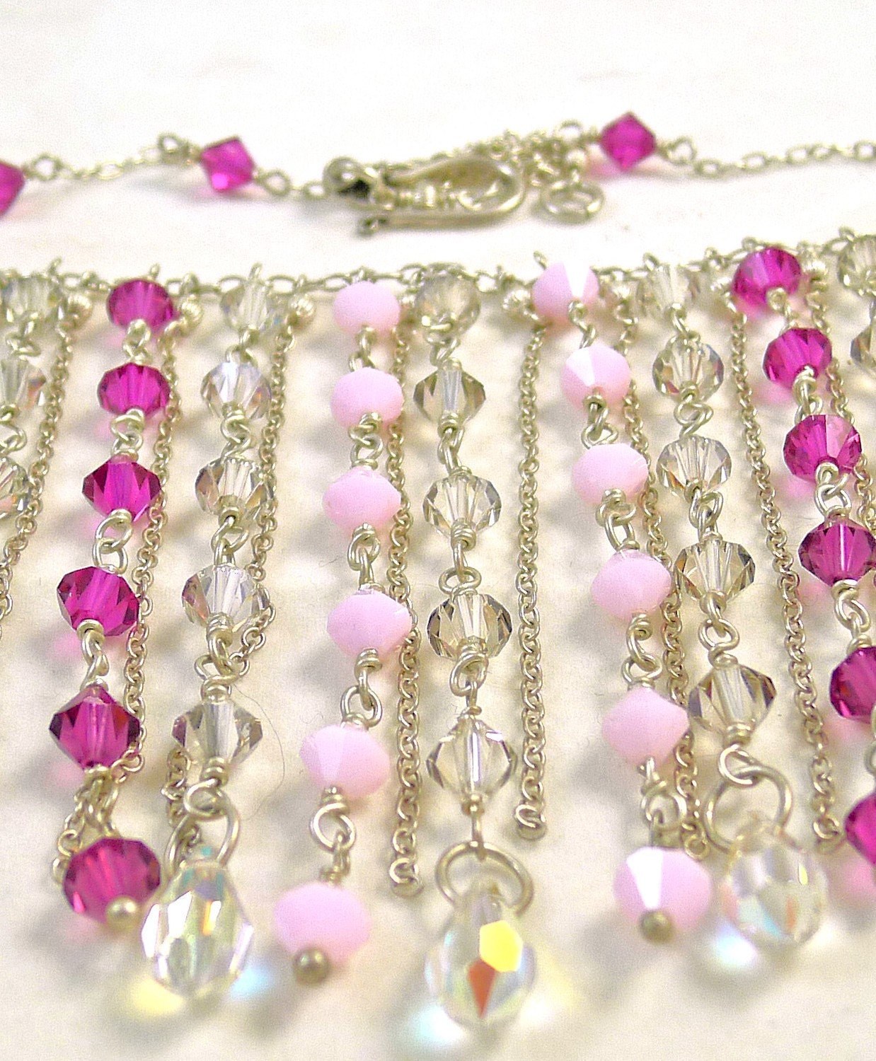 Pink and Fuchsia Sterling Silver Drops Necklace