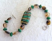 Price Reduced 15% - QUINAULT - Artisan Lampwork Tigers Eye and Malachite Bracelet