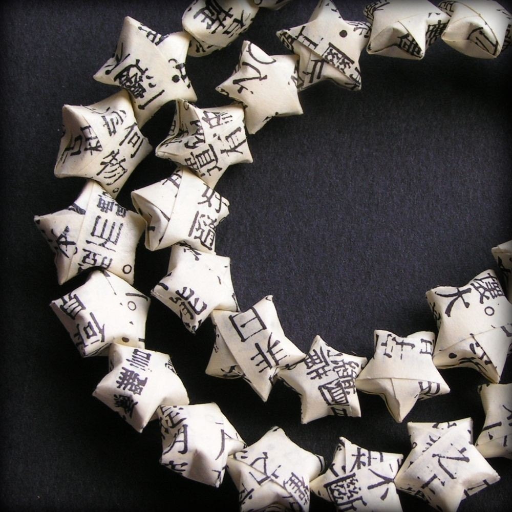 LUCKY STAR BEADS - Buddhist Text Upcycled Paper Origami Beads Strand - Made To Order